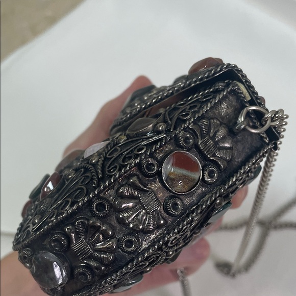 Vintage Sajai inlaid natural agate stones gems Multi-Color Stone Embellished Bag - Picture 7 of 17